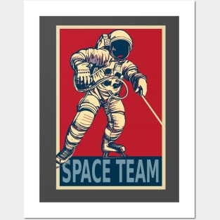 Astronaut Playing Ice Hockey Posters and Art